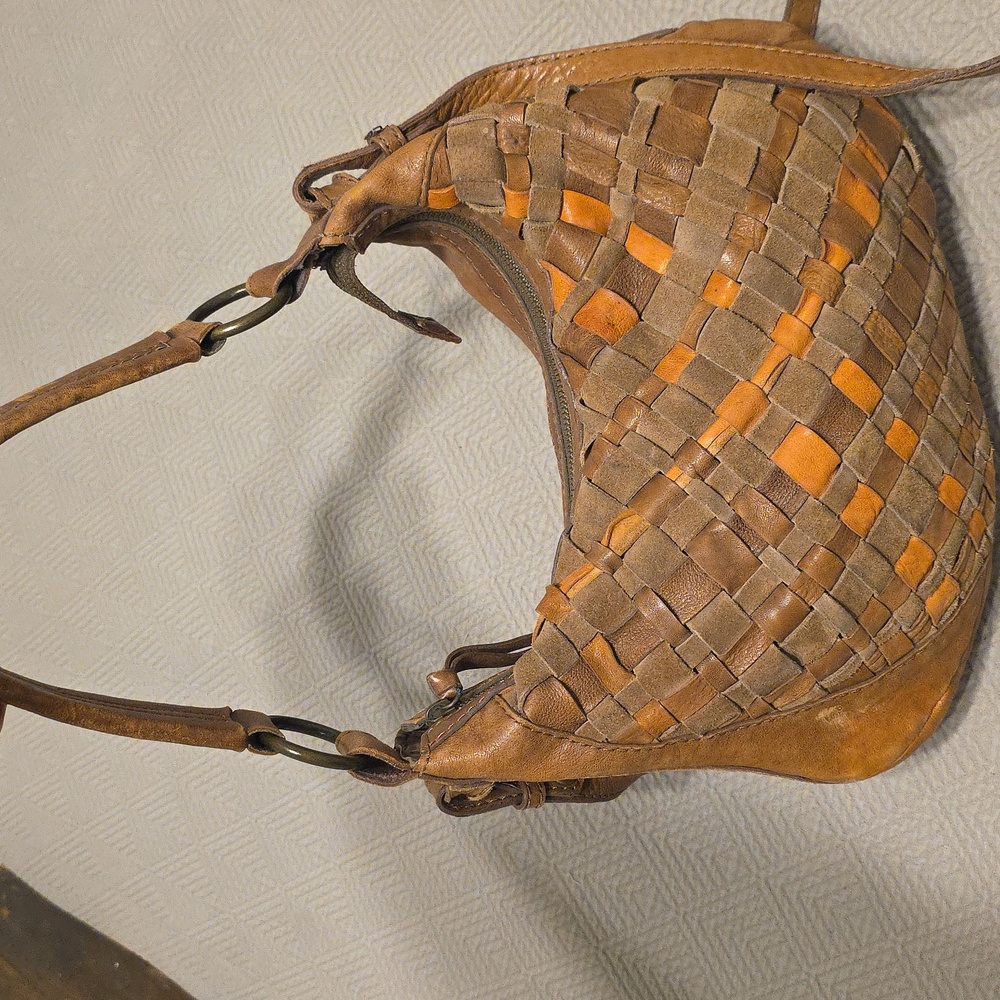 Lucky Brand Woven Shoulder Bag in Tan and Orange